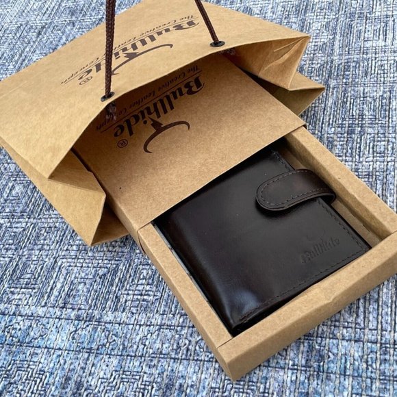 Leather Card Holder Wallet Dark Brown Genuine Leather Men Billfold Box n Bag - Picture 2 of 12